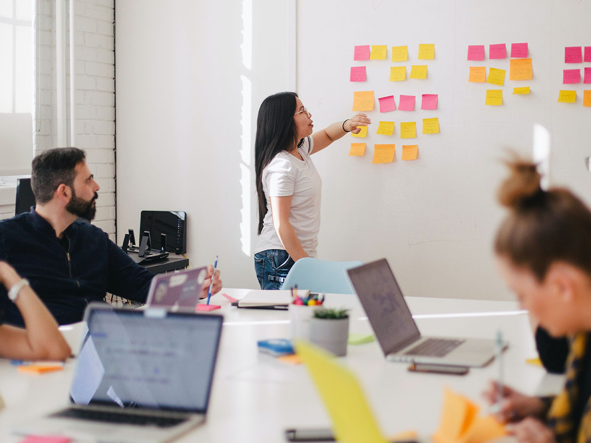 Employees in a work meeting.